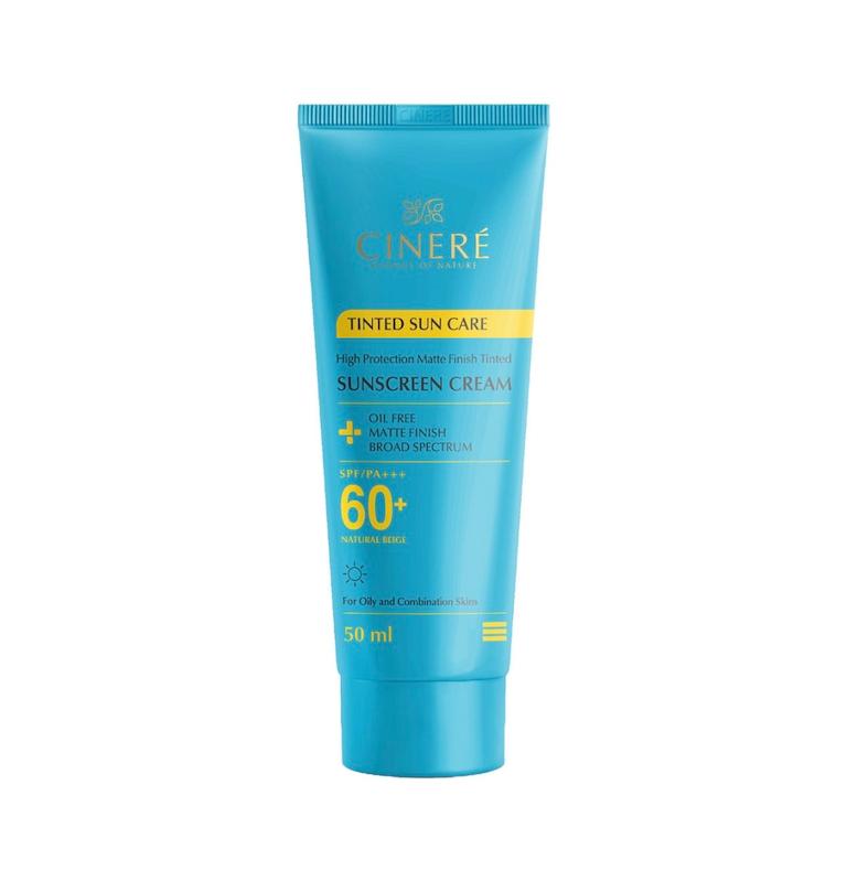 کرم ضد آفتاب رنگی بژ طبیعی SPF60 سینره فاقد چربی 50 میلی لیتر ________Cinere SPF60 Matte Tinted Natural beige Sunscreen Cream 50 ml