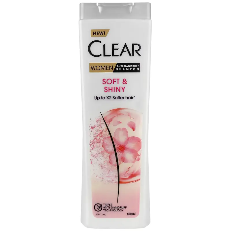 شامپو کلییر ضد شوره درخشان کننده و حالت دهنده بانوان حجم ۴۰۰ میلی لیتر_________ Soft And Shiny Anti Dandruff Shampoo For Women Clear 