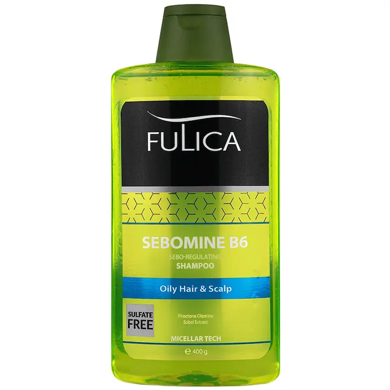 شامپو فولیکا فاقد سولفات موهای چرب حجم ۴۰۰ میلی‌لیتر________ Sebomine B6 Sebo Regulating Shampoo Fulica