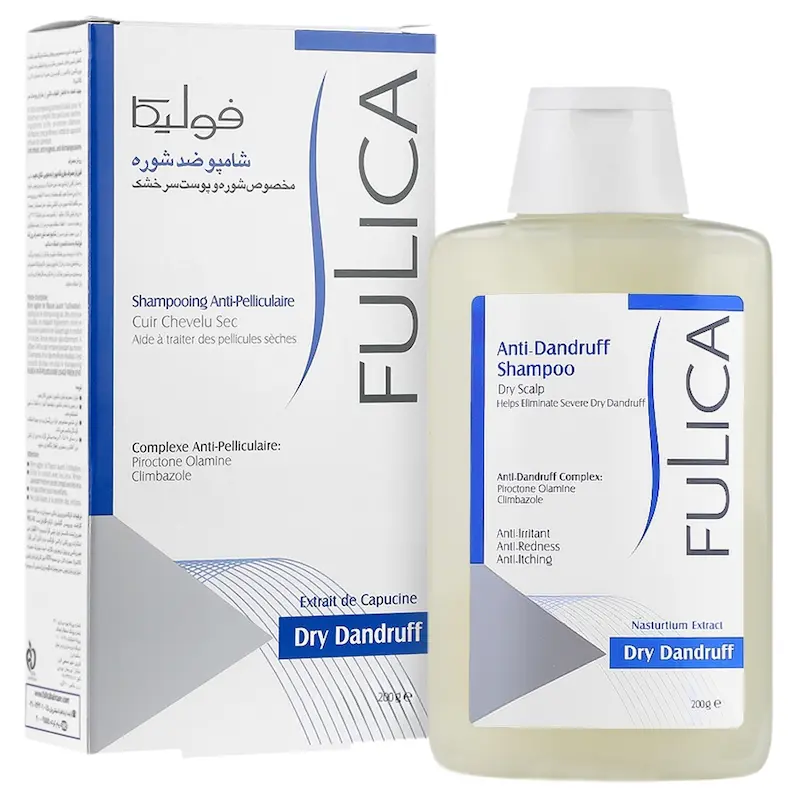 شامپو فولیکا ضد شوره پوست سر خشک حجم ۲۰۰ میلی‌لیتر___________ Anti Dandruff Shampoo Dry Scalp Fulica 