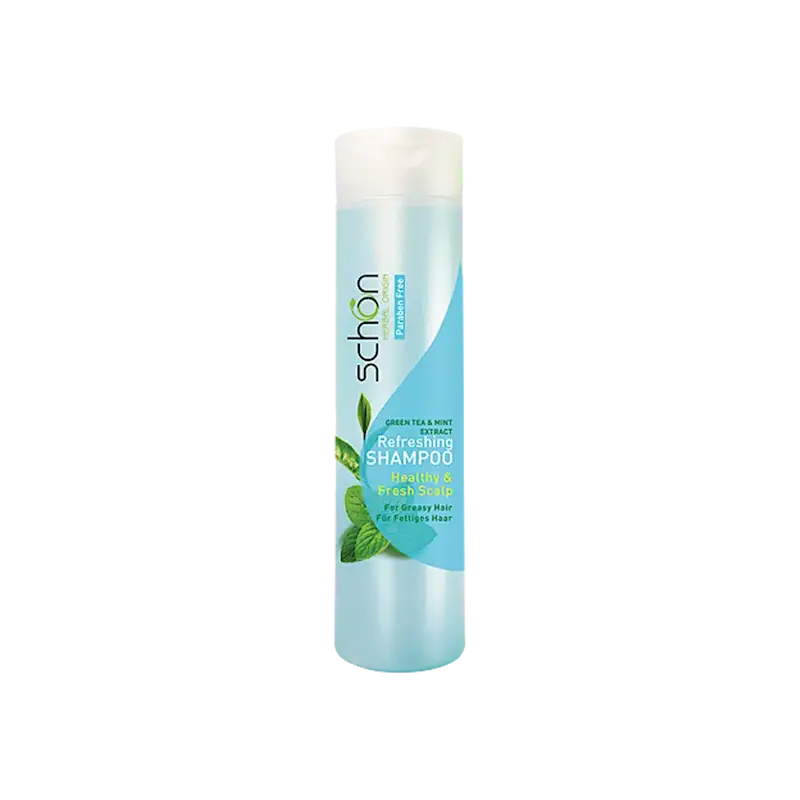 شامپو احیا کننده شون حاوی عصاره چای سبز و نعناع مناسب موهای چرب ۴۰۰ میلی لیتر ________Schon Refreshing Shampoo WITH Green Tea Mint Extract For Oily Hair 400ml