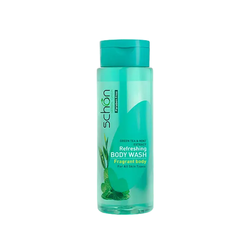 شامپو بدن چای سبز و نعنا شون مناسب انواع پوست ۴۲۰ میلی لیتر__________ Schon Green Tea And Mint Extract Refreshing Body Wash For All Skins 420ml