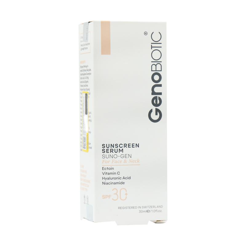 سرم ضد آفتاب صورت و گردن بی رنگ SPF30 ژنوبایوتیک 30 میلی لیتر_________ Genobitoic SPF30 Sunscreen For Face And Neck 30 ml