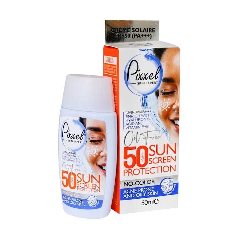 کرم ضد آفتاب SPF50 پیکسل بی رنگ مناسب پوست چرب و جوش دار و مختلط 50 میلی لیتر________ Pixxel SPF50 Sunscreen Cream For Oily Skin 50 ml