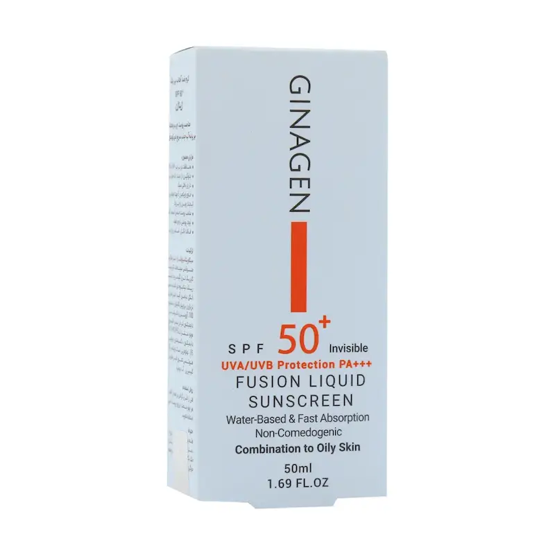 لیکوئید ضد آفتاب بی رنگ پوست چرب SPF50 ژیناژن 50 میلی لیتر ________Ginagen SPF50 Fusion Liquid Sunscreen 50 ml