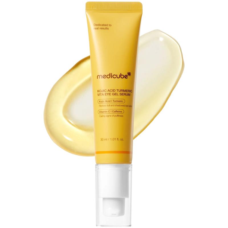 سرم ژلی دور چشم روشن‌کننده و ضد پف کوجیک اسید و زردچوبه مدیکیوب 30 میل  medicube Kojic Acid Turmeric Eye Gel Serum 