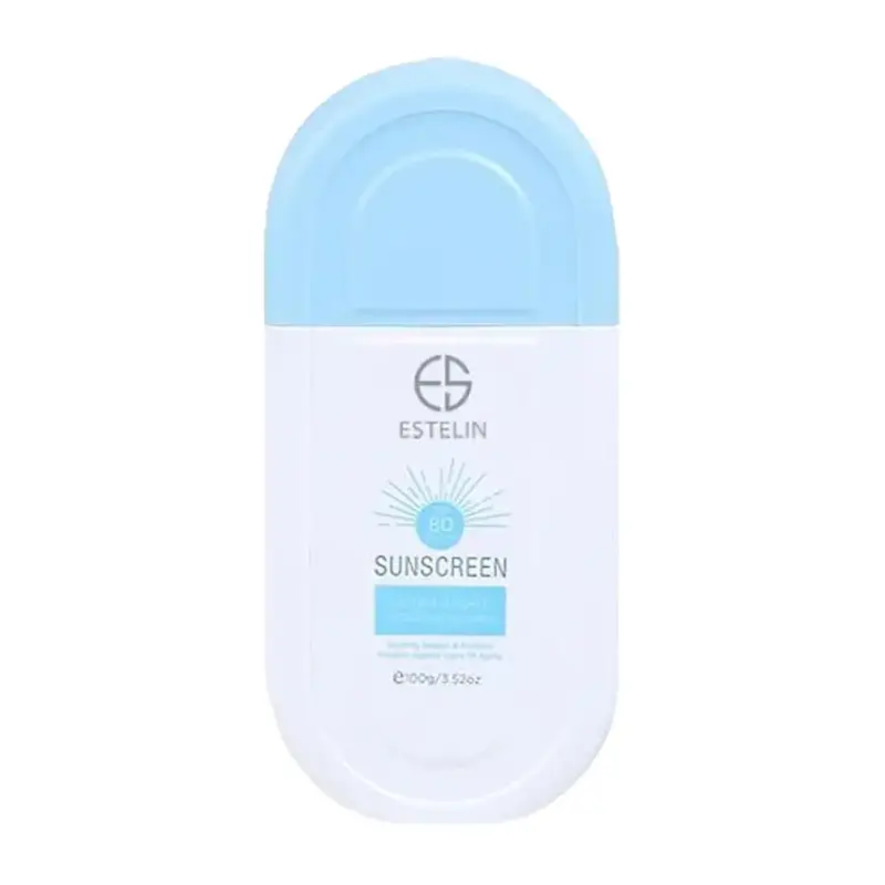 کرم ضد آفتاب بدون رنگ استلین دارای 80 SPF مناسب انواع پوست حجم 100گرم‌ (اورجینال) Estelin Sun Screen SPF80 For All Skin Types 100g