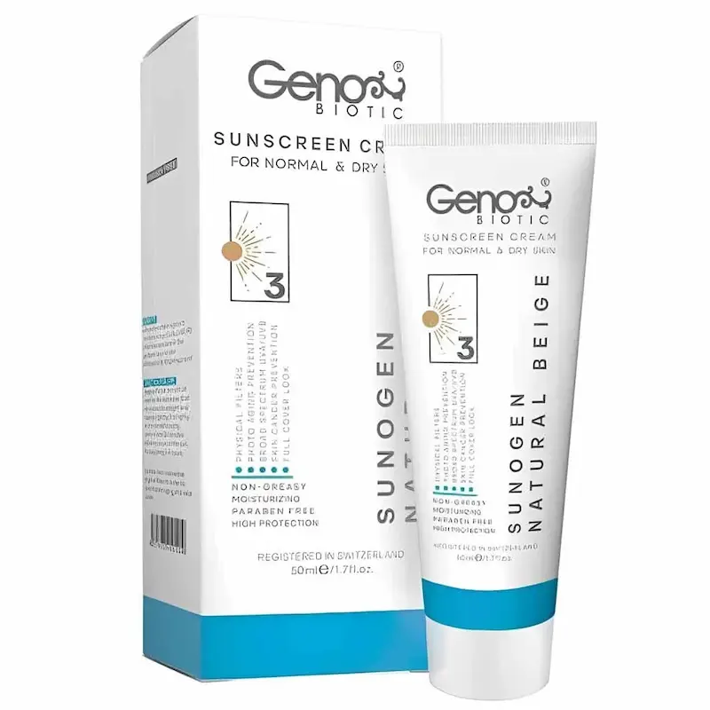 ضد آفتاب بژ طبیعی۳ ژنوبایوتیک با SPF50 مناسب خشک