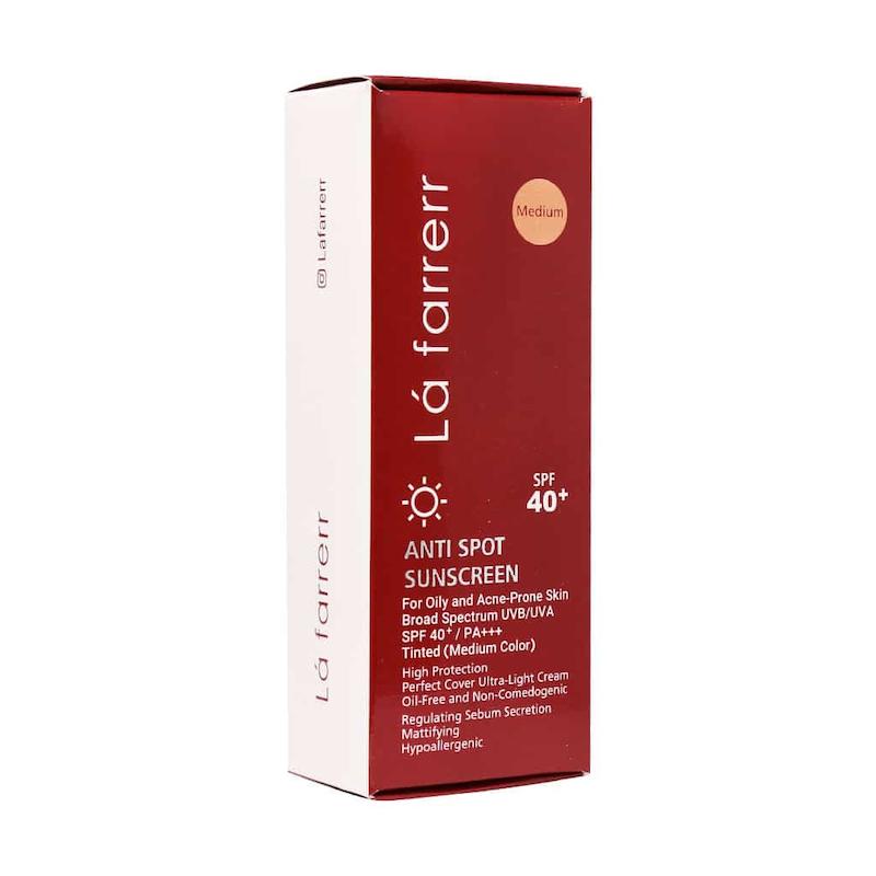 ضد آفتاب و ضد لک رنگی بژ متوسط (medium) لافارر SPF40 مناسب پوست چرب و آکنه دار حجم 40 میلی لیتر