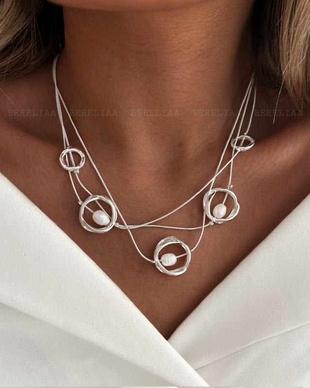 گردنبند چند رج آبکاری نقره