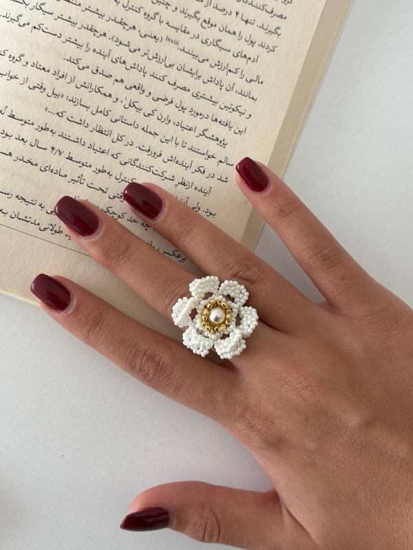 انگشتر گل تمام مروارید