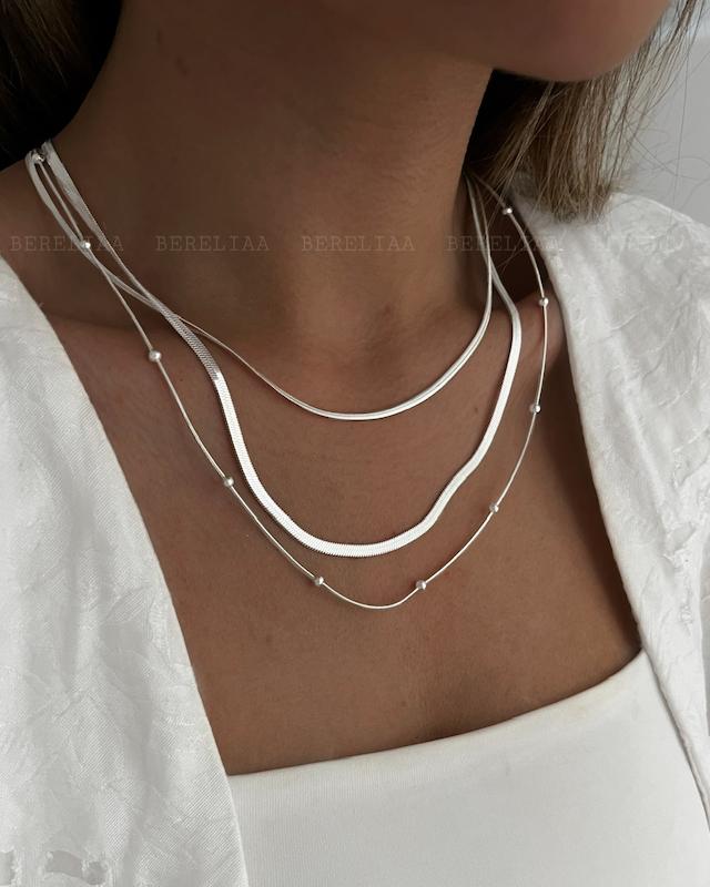 گردنبند سه رج آبکاری نقره