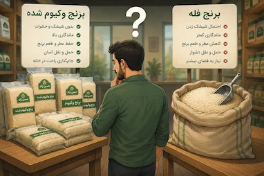 تفاوت برنج وکیوم شده با برنج فله | ۷ مزیت مهم که باید بدانید