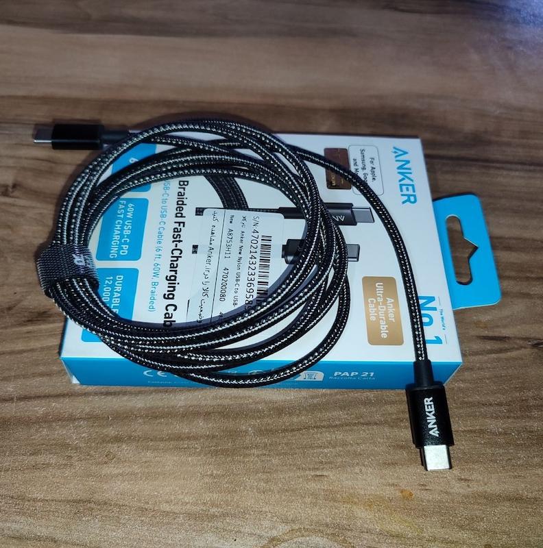 کابل تبدیل USB-C به USB-C انکر مدل Nylon A8753 طول 1.8 متر