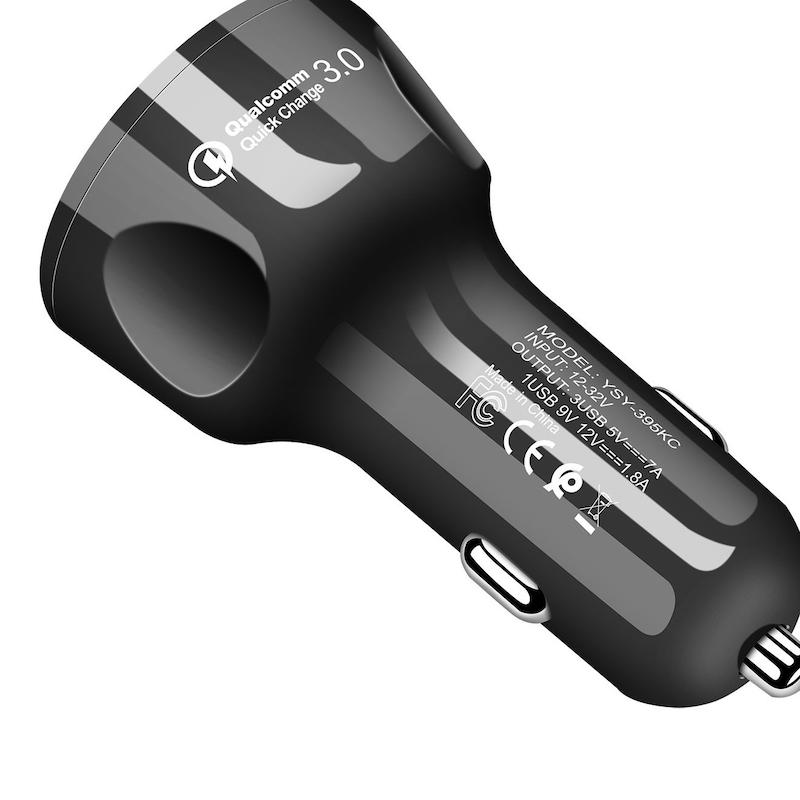 شارژر فندکی فست 30 وات مدل YSY-395KC، دارای خروجی USB 3.0، دارای نشانگر شارژر، قابلیت تشخیص خودکار شدت جریان مورد نیاز برای شارژ هر دستگاه، فناوری Quick Charge 3.0، شارژ ایمن (MultiProtect)