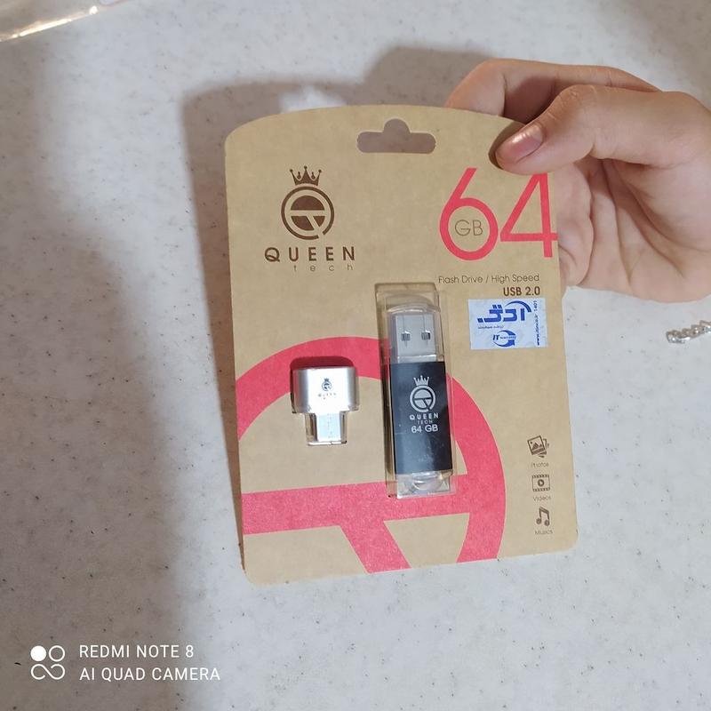 فلش مموری کوئین تک مدل QUICK C-PLUS ظرفیت 64 گیگا بایت به همراه مبدل usb-c otg