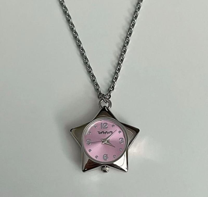 گردنبند ساعتی ستاره صورتی