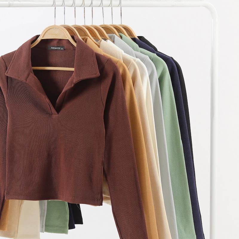 بلوز کراپ یقه شکاری