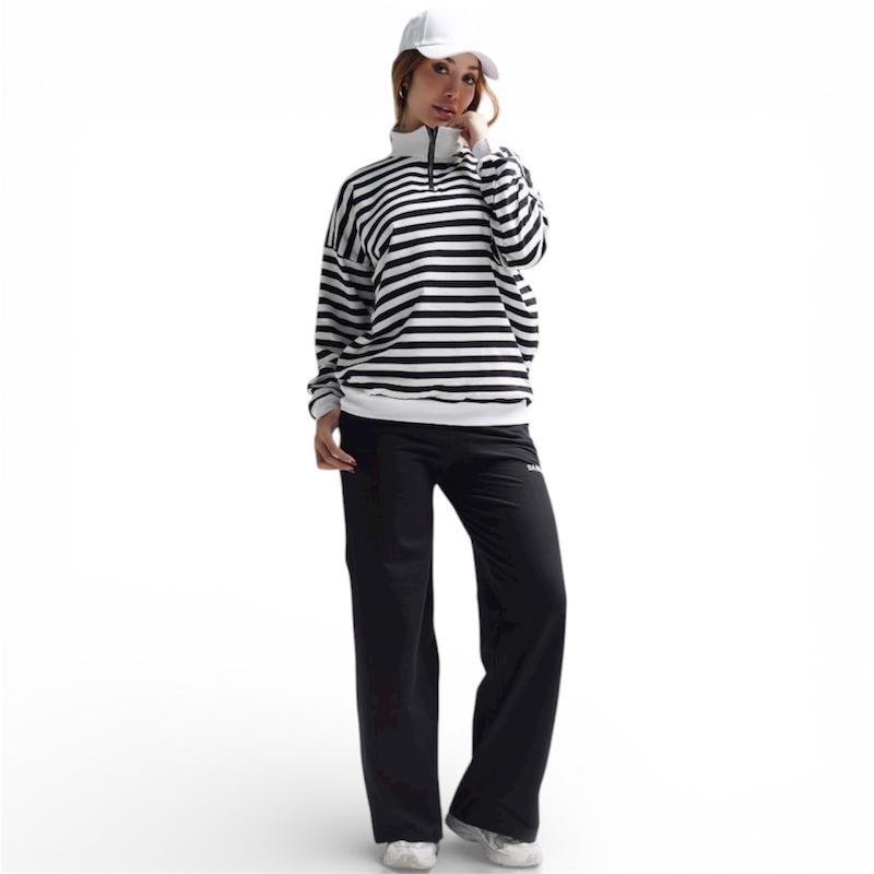 ست بلوز و شلوار راه راه نیم زیپ/کد:100865