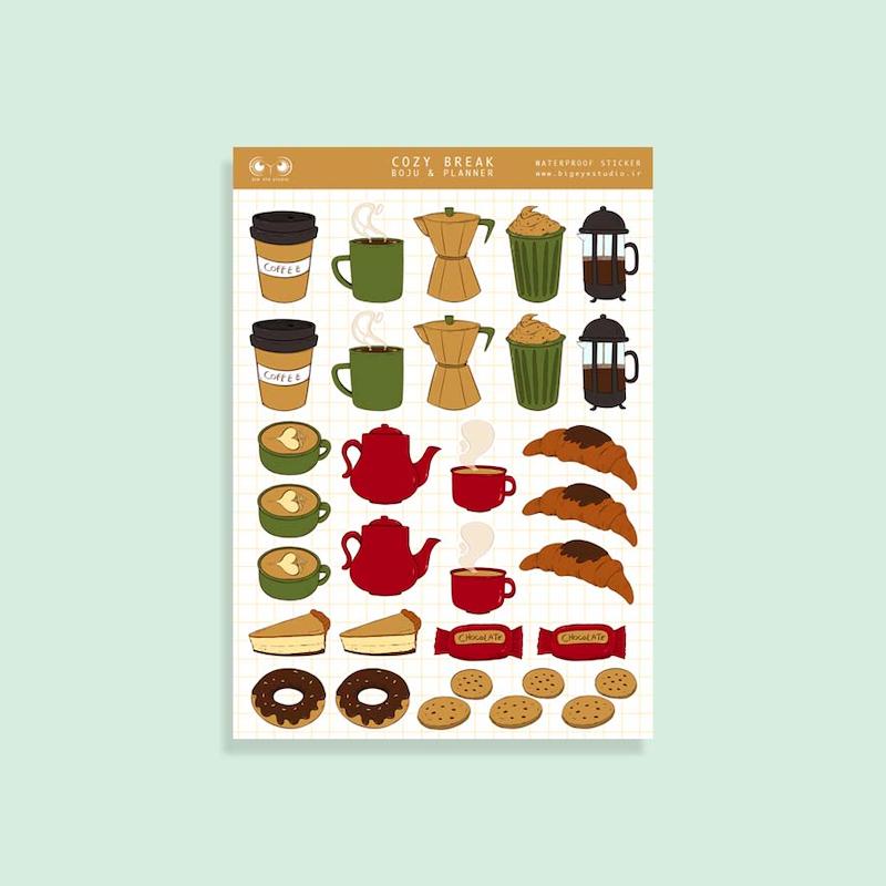 استیکر پلنر کوزی برک – cozy coffee and donut planner sticker sheet