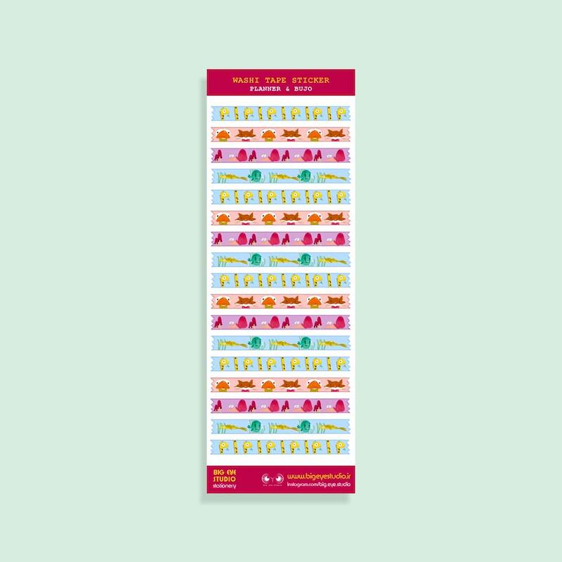 استیکر واشی تیپ حیوانات، استیکر بولت ژورنال Animal washi tape sticker sheet, cute animal planner stickers