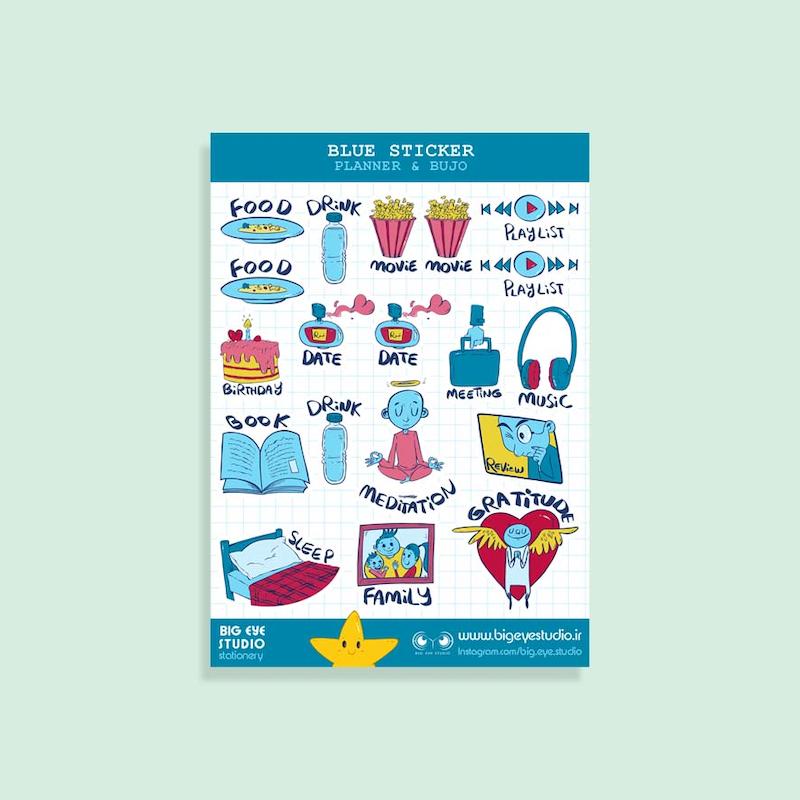 استیکر مدل آبی فانتزی برای دفتر Blue aesthetic sticker sheet, cute blue planner sticker