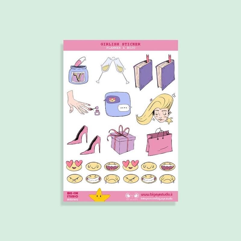 استیکر مدل گرلیش صورتی و دخترانه Girlish pink sticker, feminine aesthetic planner sticker