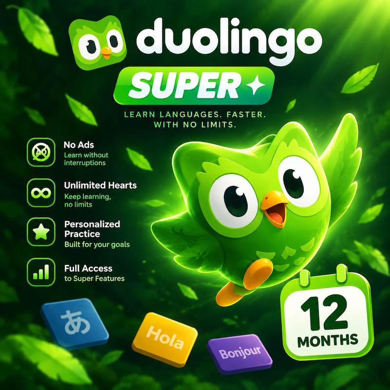 Duolingo Super | اشتراک ۱۲ ماهه ( اکانت شخصی )