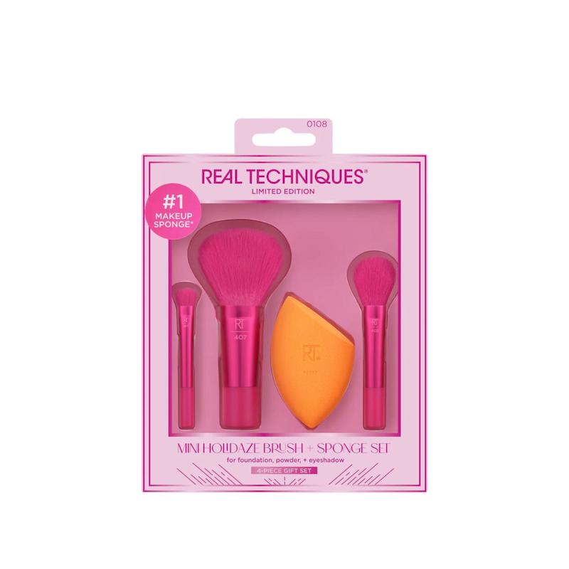 ست براش و اسفنج مینی ریل تکنیکس  – Real Techniques Mini Holidaze Brush + Sponge Set Original ( لیمیتد ادیشن )