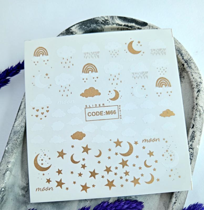 برچسب لنز ناخن طرح ابر و ستاره متالیک کد M66