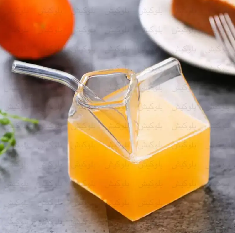 لیوان شیشه‌ ای مدرن طرح پاکت شیر (Milk Carton Glass)