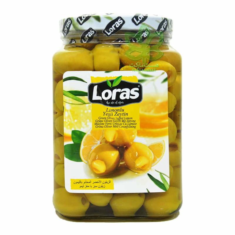 زیتون سبز لوراس  با مغز لیمو 1/5 کیلو 
