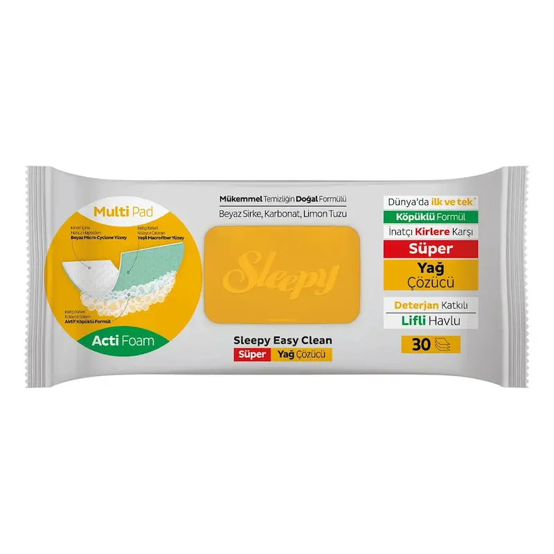 دستمال مرطوب چربی زدا اسلیپی با کف فعال بسته۳۰ عددی