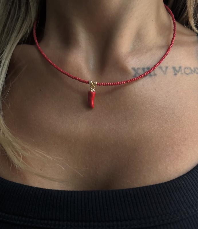 گردنبند منجوقی فلفلی قرمز