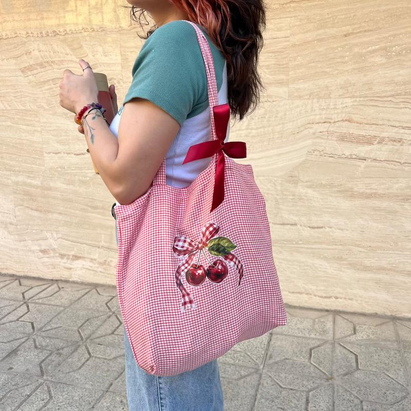 توت بگ (ساک پارچه ای) چهار خونه cherry