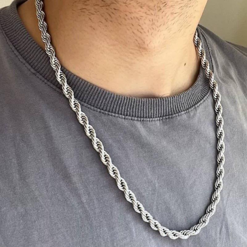 گردنبند طنابی درشت نقره ای مردانه 