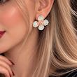 گوشواره میناکاری مدل گل چهار پر لبه آبی