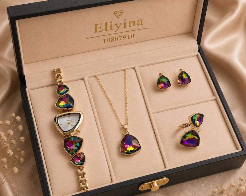 ساعت و نیم ست الینا سوارسکی چند رنگ 10807915