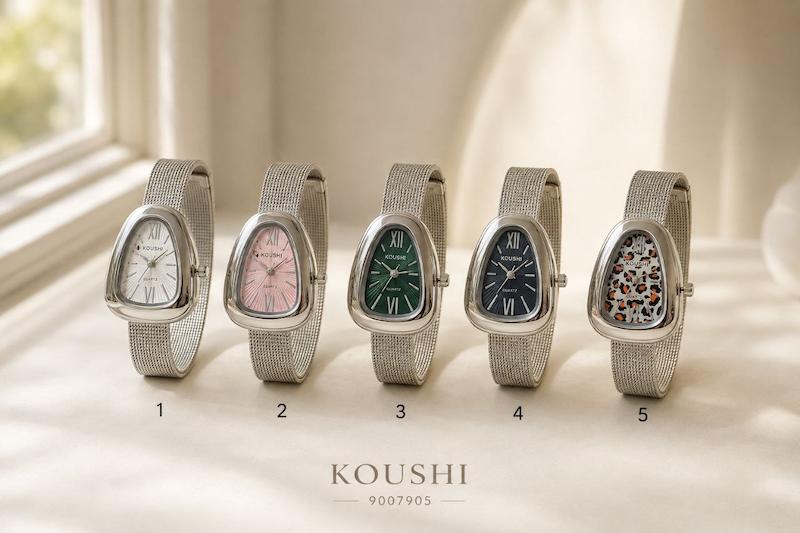 ساعت زنانه بند حصیری نقره ای (برند koushi) | 9007905 