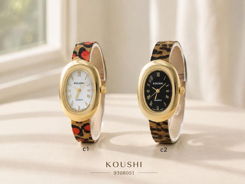 ساعت زنانه پلنگی بیضی شکل (برند koushi) | 9308051