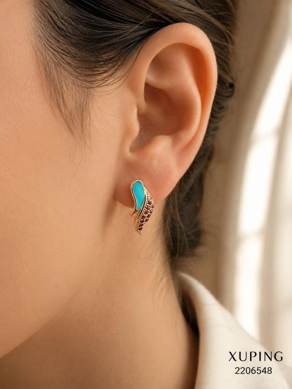 گوشواره منحنی نگین دار فیروزه ای ژوپینگ | 2206548
