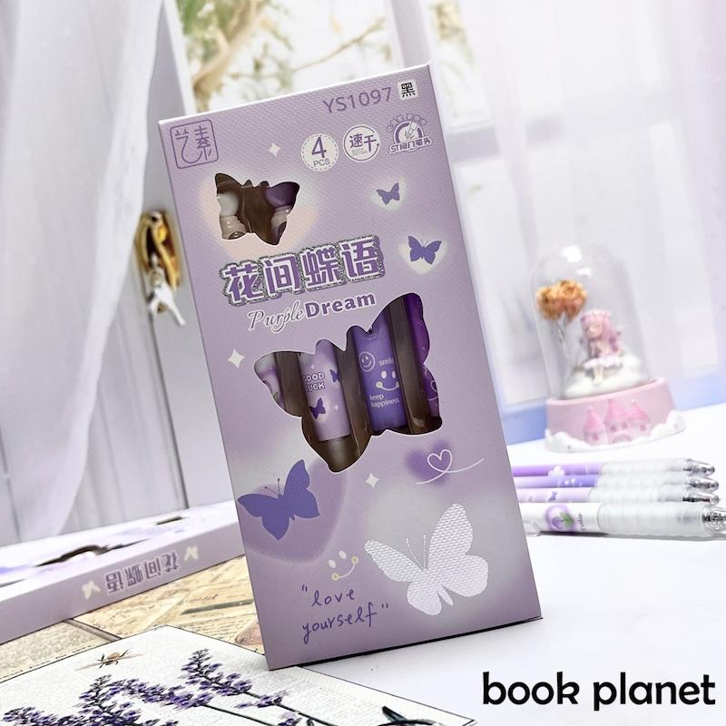 نمای بسته 4 عددی روان نویس فانتزی طرح پروانه مدل Purple Dream