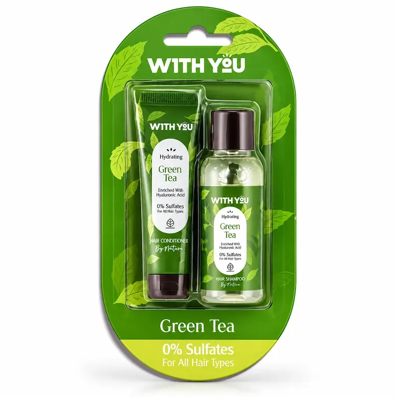 پک مسافرتی شامپو و نرم کننده ویت یو مدل Green Tea آبرسان مو