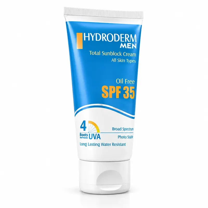 کرم ضد آفتاب آقایان هیدرودرم SPF 35 فاقد چربی مناسب انواع پوست حجم ۵۰ میلی‌لیتر