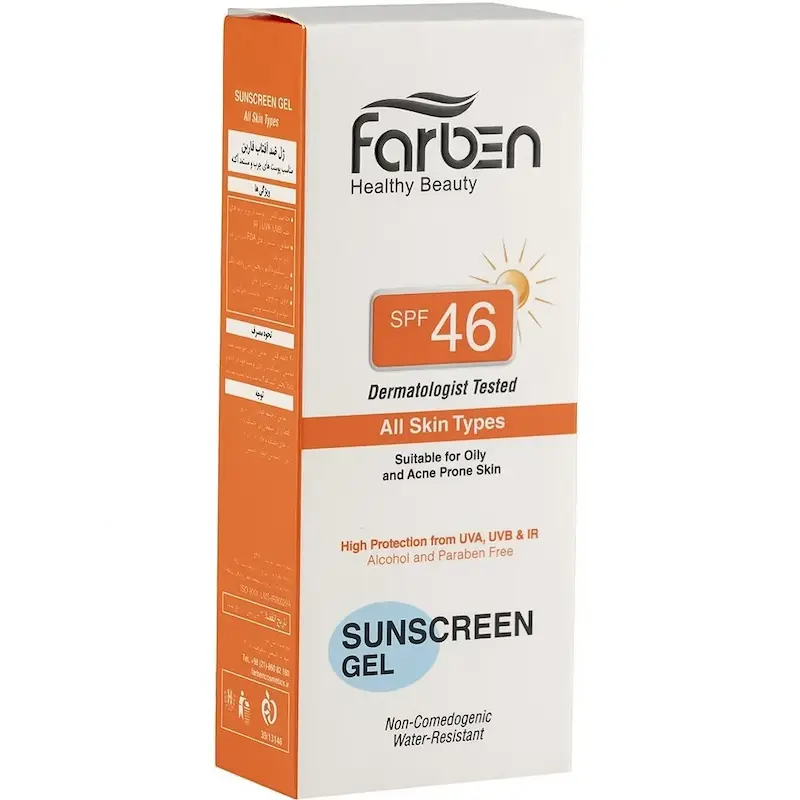ژل ضد آفتاب فاربن SPF46 مناسب پوست چرب و جوش دار حجم 50 میلی لیتر