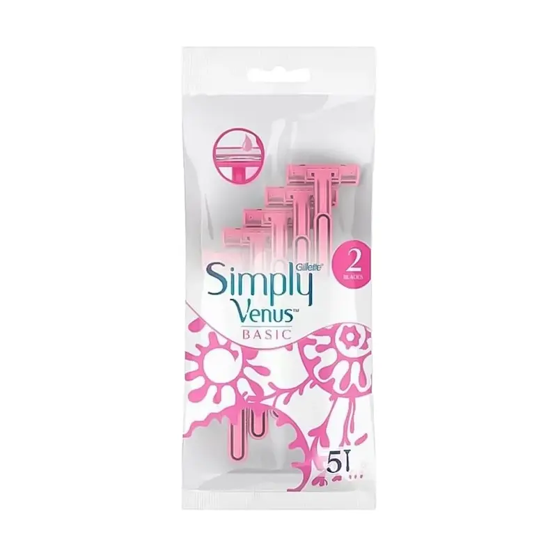 خودتراش ژیلت بانوان مدل Simply Venus Basic بسته 5 عددی, Gillette Simply Venus Basic Disposable Razors for Women Pack of 5, ماكينة حلاقة نسائية جيليت سيمبلي فينوس بيسك للاستعمال مرة واحدة عبوة 5