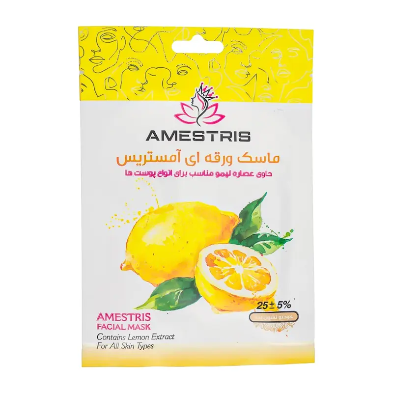 ماسک ورقه‌ای صورت آمستریس مدل لیمو مناسب انواع پوست, Amsteris Lemon Facial Sheet Mask for All Skin Types, قناع ورقي للوجه أمستريس بالليمون مناسب لجميع أنواع البشرة