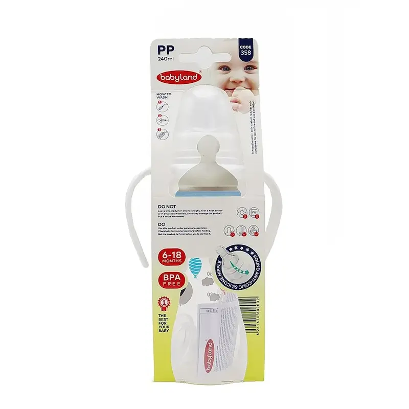 شیشه شیر بی بی لند کد 358 مناسب 18-6 ماهگی 240 میلی لیتر (طرح رندوم)
