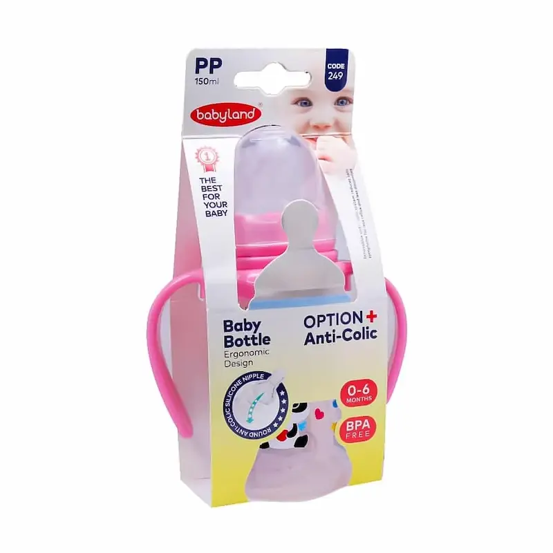شیشه شیر دسته دار آنتی کولیک بی بی لند کد 249 (طرح رندوم)