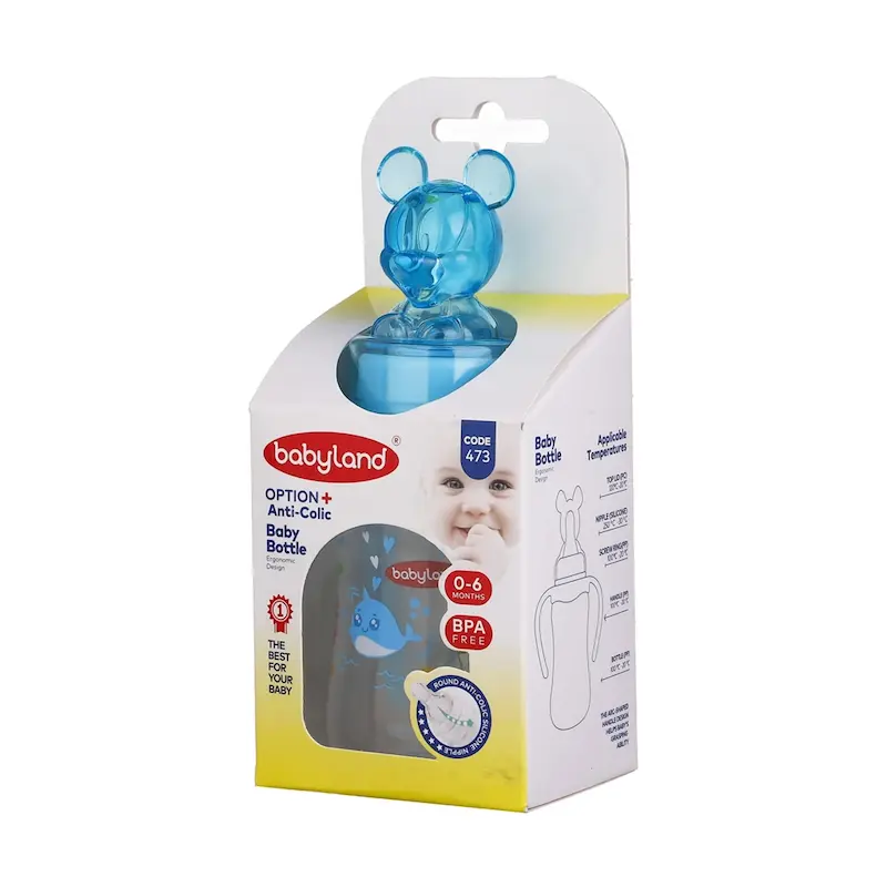 شیشه شیر کلاسیک عروسکی فندقی دسته‌دار 0 تا 6 ماه کد 473 بی بی لند  (طرح رندوم)